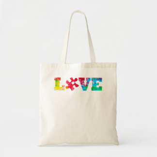 LOVE Puzzle Pieces Heart Autism Awareness Tie Dye  Tote Bag