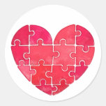 Love puzzle solved, red puzzle heart classic round sticker