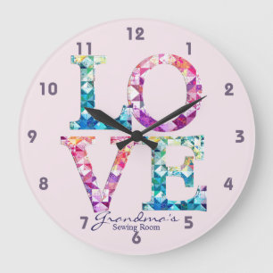 Love Quilt Patchwork Large Clock
