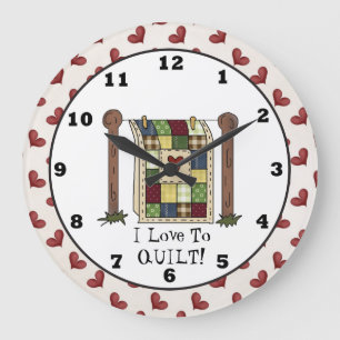 Love Quilting cartoon wall clock