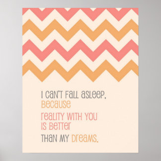 Love quote art print Chevron pattern coral