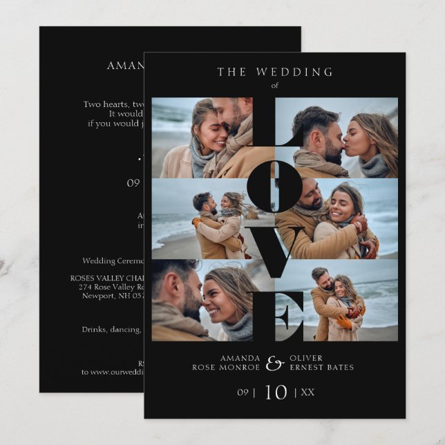 Love Quote Black Trendy Collage Wedding 6 Photos (Front/Back)