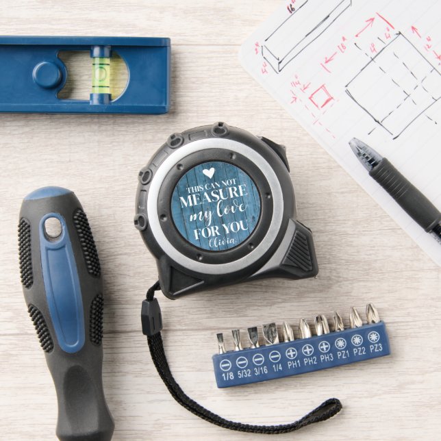 love quote boyfriend gift blue wood tape measure (Workshop)