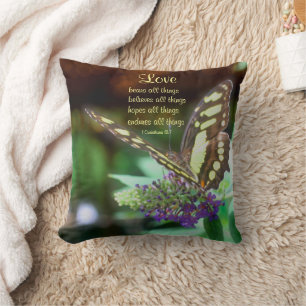 Love Quote Corinthians 13:7 Butterfly  Throw Pillow