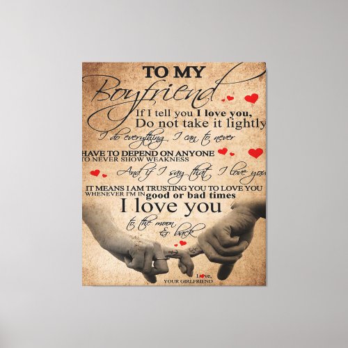 Love Quote For Boyfriend  Cute Boyfriend Gift Canvas Print