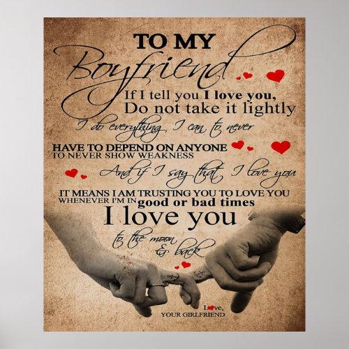 Love Quote For Boyfriend  Cute Boyfriend Gift Poster