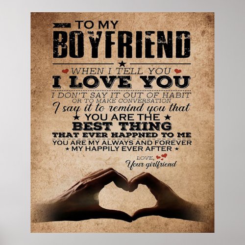 Love Quote For Boyfriend  Gift for husband bf Poster