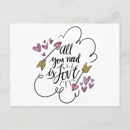 Love Quote Hearts Arrows Purple  Wedding Postcard