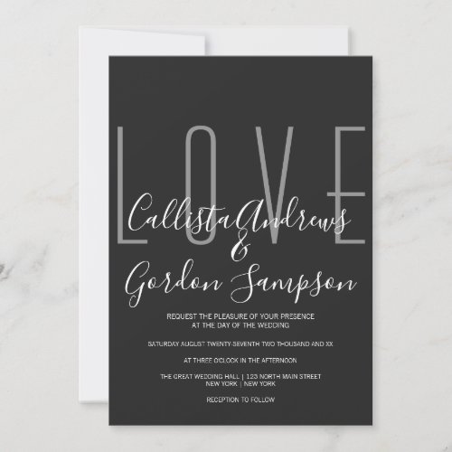 Love Quote Modern Minimalist Black White Wedding Invitation