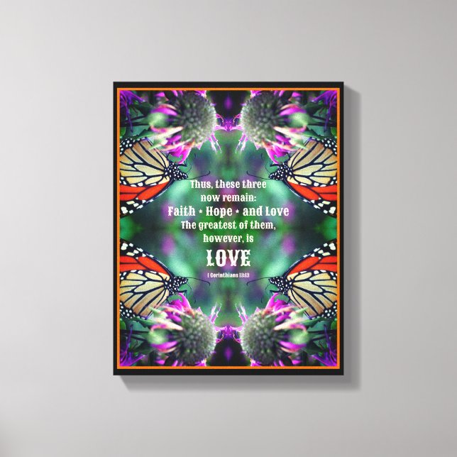 Love Quote Monarch Butterfly Inspirational Canvas Print (Front)