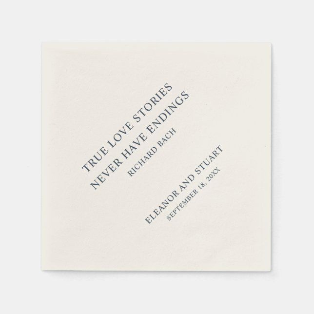 Love Quote Navy Blue and Ivory Wedding Napkins (Front)