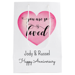 Love Quote Pink Heart Couple Anniversary Medium Gift Bag