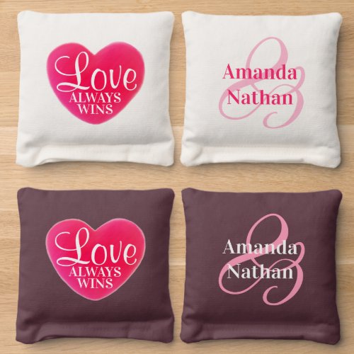 Love Quote Pink Heart Names Cornhole Bags