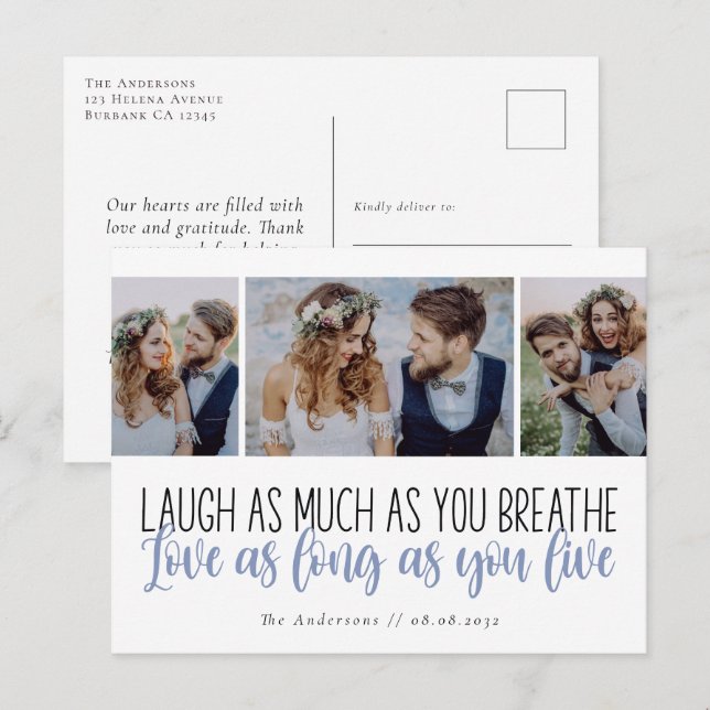 Love Quote Script Photos Wedding Thank You Postcard (Front/Back)