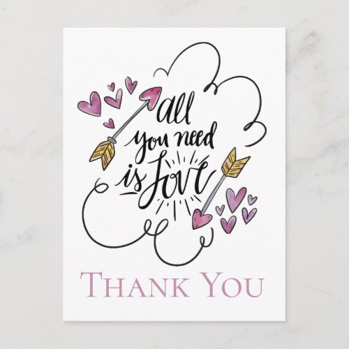 Love Quote Thank You Hearts Arrows Purple  Wedding Postcard
