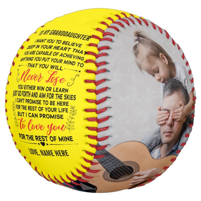 Love Quote To My Granddaughter with Custom 2 Photo Softball (Angled)