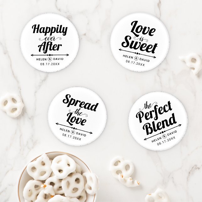 Love quotes bold typography wedding coaster set (In Situ)