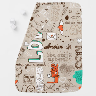 Love Quotes Doodle Pattern Baby Blanket
