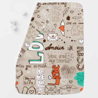 Love Quotes Doodle Pattern Baby Blanket