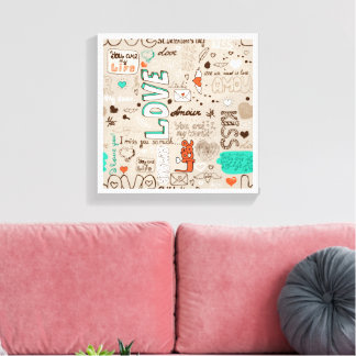 Love Quotes Doodle Pattern Canvas Print