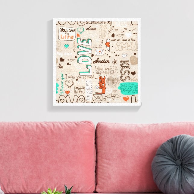 Love Quotes Doodle Pattern Canvas Print (Insitu(LivingRoom))