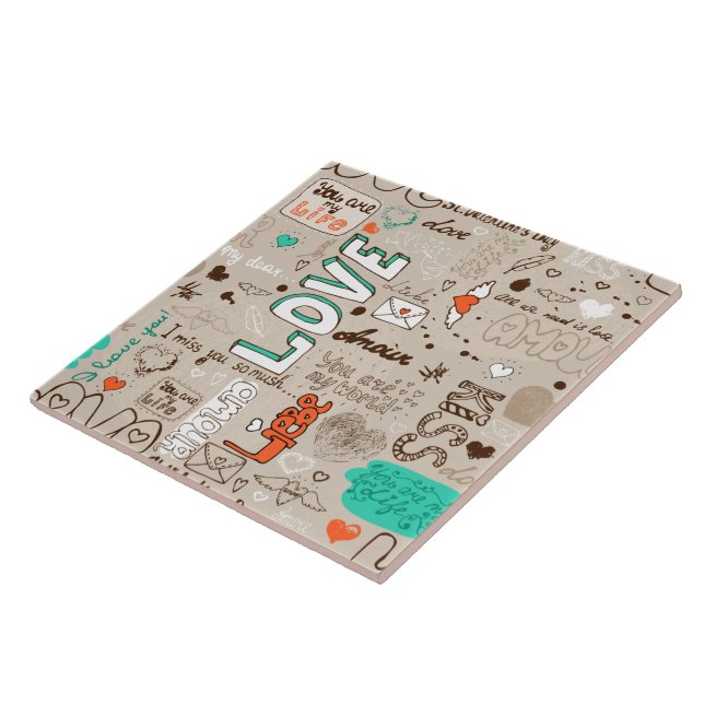 Love Quotes Doodle Pattern Ceramic Tile (Side)