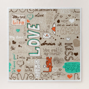 Love Quotes Doodle Pattern Jigsaw Puzzle