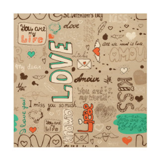 Love Quotes Doodle Pattern Wood Wall Art