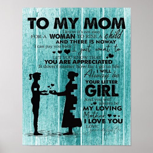 Love Quotes To Mother  To My Mom Letter  Poster