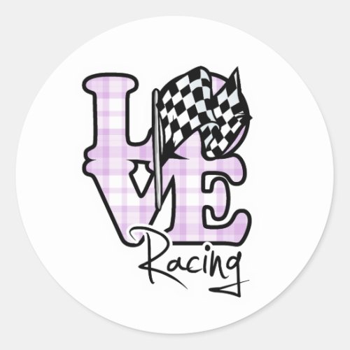 Love Racing Checkered Flag Classic Round Sticker
