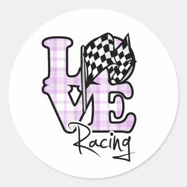 Love Racing; Checkered Flag Classic Round Sticker (Front)