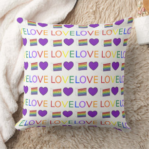 LOVE Rainbow Cake Slice Purple Heart Pride LGBT Throw Pillow