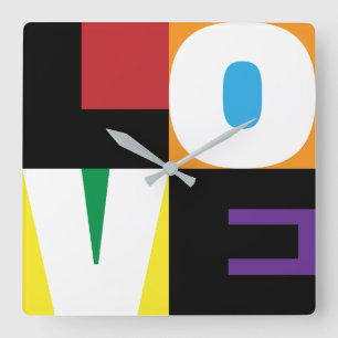 Love Rainbow Colors Clean-Cut Design Letter Art Square Wall Clock