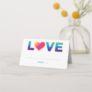 Love Rainbow Colors Heart Wedding Place Card