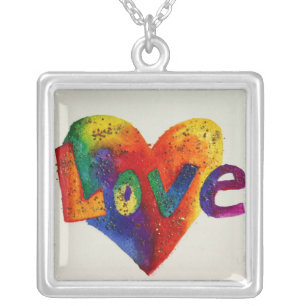 Love Rainbow Glitter Heart Necklace Charm