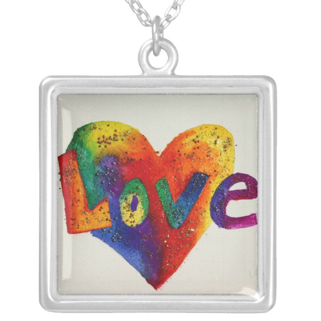 Love Rainbow Glitter Heart Necklace Charm (Front)