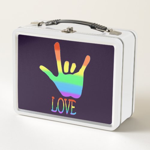Love Rainbow Hand Sign Language and Word Metal Lunch Box