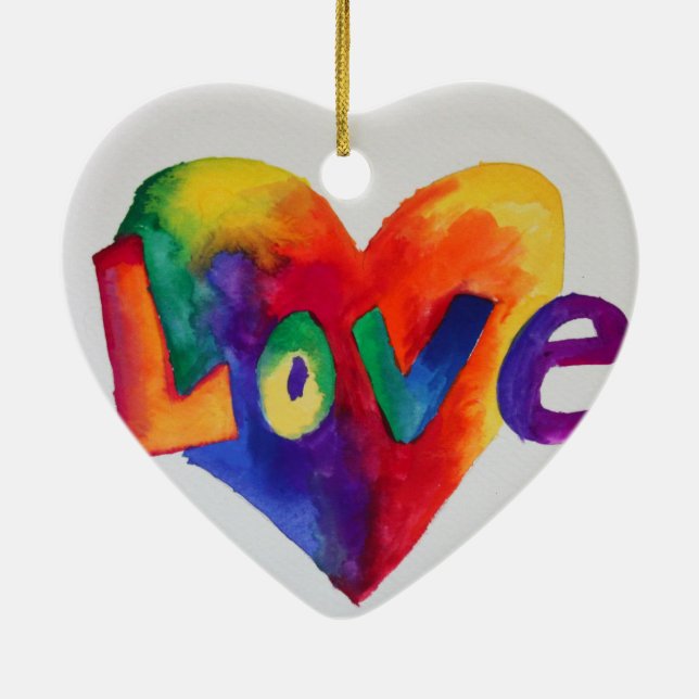 Love Rainbow Heart Art Painting Ornament (Back)