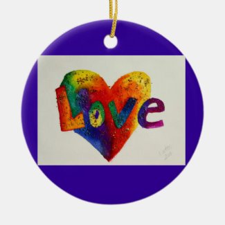 Love Rainbow Heart Glitter Ornament Art