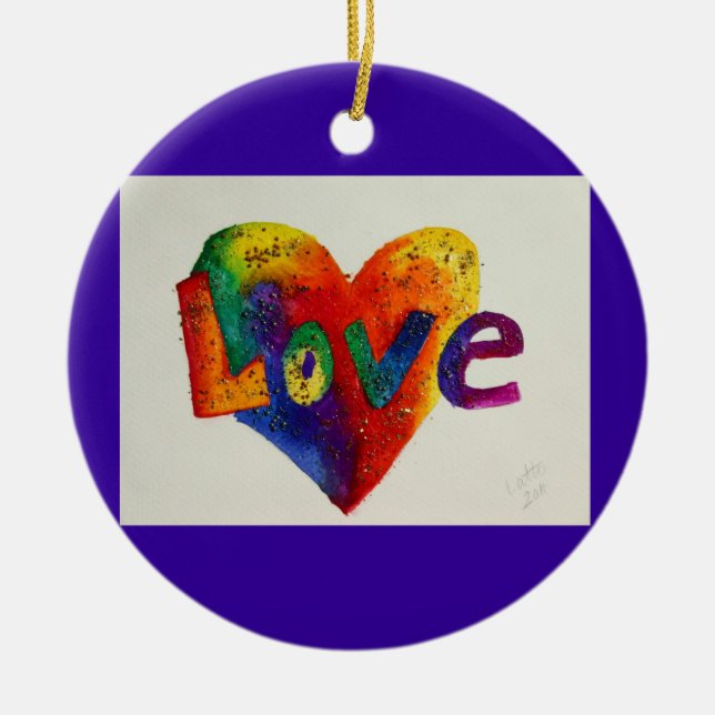 Love Rainbow Heart Glitter Ornament Art (Front)