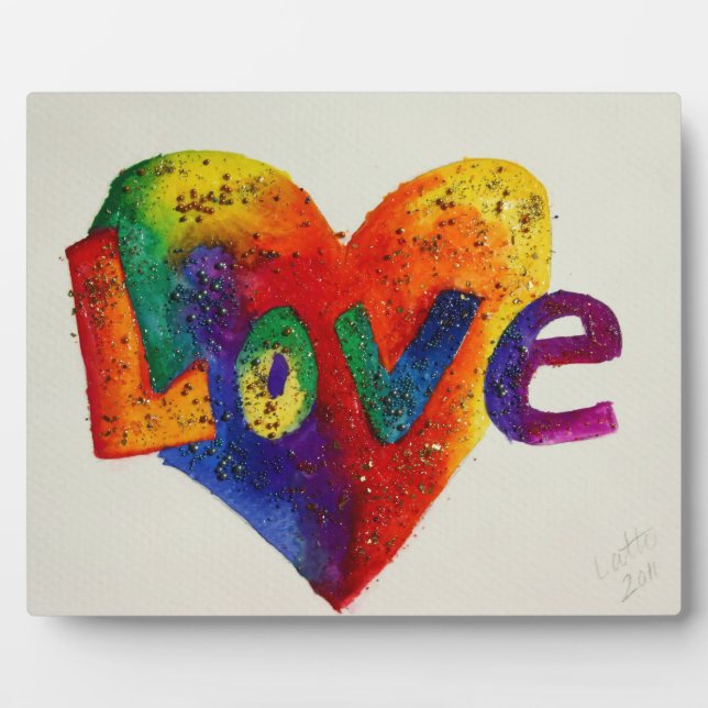 Love Rainbow Heart Glitter Painting Poem Plaque (Front)