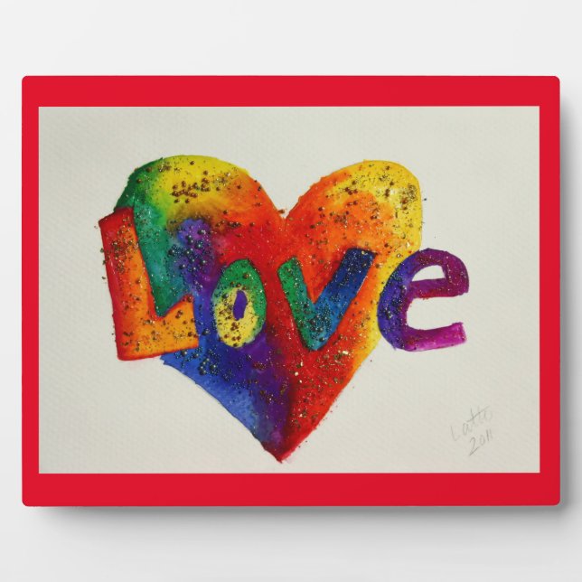 Love Rainbow Heart Glitter Painting Poem Plaque (Front)