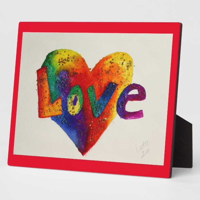 Love Rainbow Heart Glitter Painting Poem Plaque (Side)