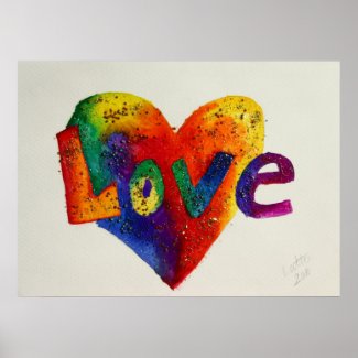 Love Rainbow Heart Glitter Painting Poster Print