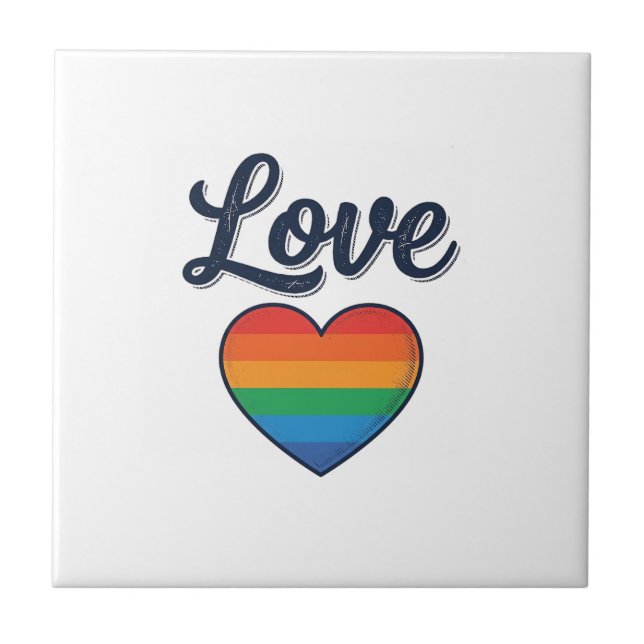 Love Rainbow Heart Pride Vector Shirt Design_1 Ceramic Tile (Front)