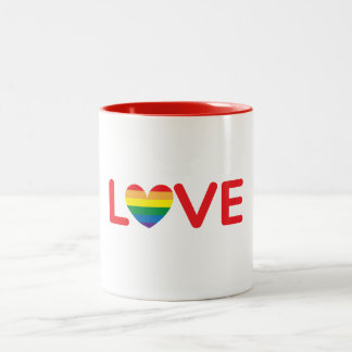 Love Rainbow Heart Typographic Two-Tone Coffee Mug