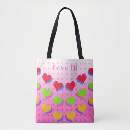 Love Rainbow Hearts Cute Fun Pink Retro Pattern Tote Bag