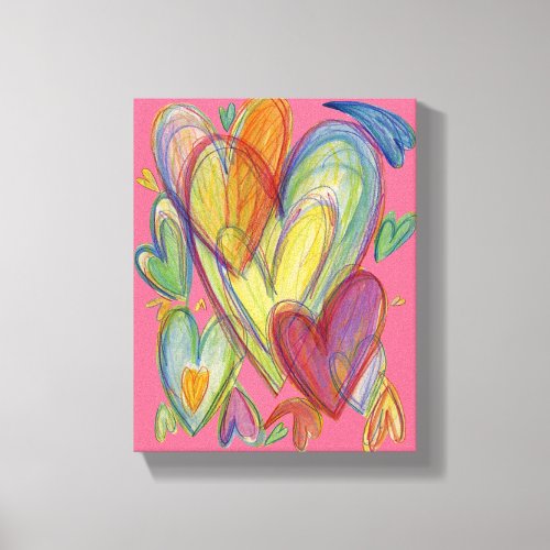 Love Rainbow Hearts Painting Canvas Art Print