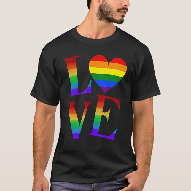 LOVE Rainbow LGBTQ Cute Gay Lesbian Bi Trans Valen T-Shirt (Front)