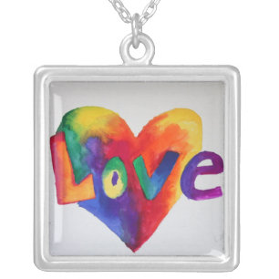 Love Rainbow Watercolor Heart Pendant Necklace